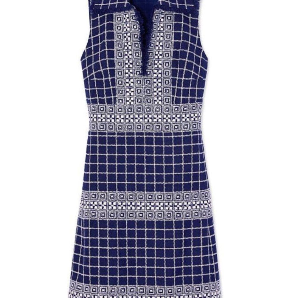 TORY BURCH Fringe Embroidered Sleeveless V-Neck Tweed Dress NWT - Picture 6 of 11